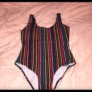 Multicolored striped one piece swimsuit